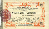 FRENCH EMERGENCY NOTES 25 centimes Aisne et Ardennes. Bon régional. Laon. Billet. 2e série -