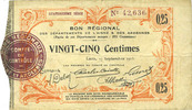 FRENCH EMERGENCY NOTES 25 centimes Aisne et Ardennes. Bon régional. Laon. Billet. 14e série -