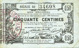 FRENCH EMERGENCY NOTES Aisne, Ardennes et Marne - Bon régional. Laon. Billet. 50 cmes 16.6.1916, série 49 -