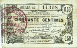 FRENCH EMERGENCY NOTES Aisne, Ardennes et Marne - Bon régional. Laon. Billet. 50 cmes 16.6.1916, série 50 -