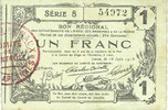 FRENCH EMERGENCY NOTES 1 franc Aisne, Ardennes et Marne - Bon régional. Laon. Billet. 16.6.1916, série 8 -