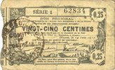 FRENCH EMERGENCY NOTES Aisne, Ardennes et Marne - Bon régional. Hirson. Billet. 25 cmes 14.6.1917, série 1 -