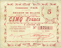 FRENCH EMERGENCY NOTES 5 francs Aix (59). Commune. Billet. -