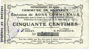 FRENCH EMERGENCY NOTES Banteux (59). Commune. Billet. 50 cmes -