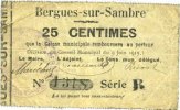 FRENCH EMERGENCY NOTES Bergues-sur-Sambre (02). Commune. Billet. 25 cmes 9.6.1915, série B -