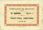FRENCH EMERGENCY NOTES Grenay (62). Compagnie de Béthune. Billet. 25 cmes 1.1.1915, série 1 -