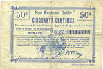 FRENCH EMERGENCY NOTES Bohain (02). Ville. Billet. B.R.U., 50 cmes -