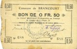 FRENCH EMERGENCY NOTES 50 centimes Brancourt (02). Commune. Bon de -