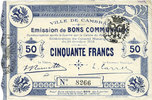 FRENCH EMERGENCY NOTES 50 francs Cambrai (59). Ville. Billet. -