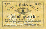 FRENCH EMERGENCY NOTES 5 mark Bas-Rhin (67). Bezirk Unter-Elsass. Billet. Strasbourg, -