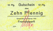 GERMANY - EMERGENCY NOTES (1914-1923) A - J 10 pfennig Einswarden. Frerichswerft. Billet. février 1918 -