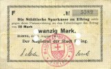 GERMANY - EMERGENCY NOTES (1914-1923) A - J 20 mark Elbing (Elblag, Pologne). Städtische Sparkasse. Billet. (1918) -
