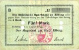 GERMANY - EMERGENCY NOTES (1914-1923) A - J 5 mark Elbing (Elblag, Pologne). Städtische Sparkasse. Billet. (1918) -