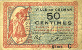 FRENCH EMERGENCY NOTES 50 centimes Colmar (68). Ville. Billet. 15.12.1918, série C -