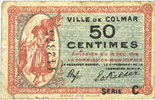 FRENCH EMERGENCY NOTES 50 centimes Colmar (68). Ville. Billet. 15.12.1918, série C -