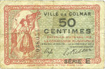 FRENCH EMERGENCY NOTES 50 centimes Colmar (68). Ville. Billet. 15.12.1918, série E -