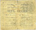 FRENCH EMERGENCY NOTES 2 francs Courchelettes (59). Commune. Billet. émission 1914, série B -