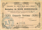 FRENCH EMERGENCY NOTES 50 centimes Crèvecoeur-sur-l'Escaut (59). Commune. Billet. du -