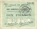FRENCH EMERGENCY NOTES 10 francs Douai (59). Ville. Billet. 30.8.1914, série E6 -