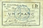 FRENCH EMERGENCY NOTES 1 franc Douai (59). Ville. Billet. 30.8 et 15.10.1914, nlle série, B1 -