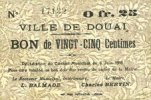 FRENCH EMERGENCY NOTES 25 centimes Douai (59). Ville. Billet. -