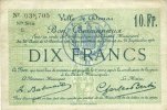 FRENCH EMERGENCY NOTES 10 francs Douai (59). Ville. Billet. 30.8 et 15.10.1914, nlle série, E -