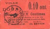 FRENCH EMERGENCY NOTES 10 centimes Douai (59). Ville. Billet. 6.5.1915, papier rouge -