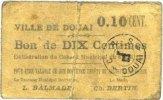 FRENCH EMERGENCY NOTES 10 centimes Douai (59). Ville. Billet. 6.5.1915, papier chamois -