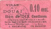 FRENCH EMERGENCY NOTES 10 centimes Douai (59). Ville. Billet. 6.5.1915, papier lilas -