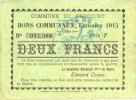 FRENCH EMERGENCY NOTES 2 francs Drocourt (62). Commune. Billet. émission 1915, série Y -