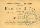 FRENCH EMERGENCY NOTES 5 francs Ham (80). Château d'Estouilly. Billet. (27.2.1916 -
