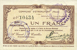 FRENCH EMERGENCY NOTES 1 franc Etréaupont (02). Commune. Billet. -