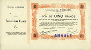 FRENCH EMERGENCY NOTES 5 francs Feignies (59). Billet. du 31.12.1914, avec souche -