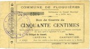 FRENCH EMERGENCY NOTES 50 centimes Fluquières (02). Commune. Billet. -