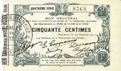 FRENCH EMERGENCY NOTES Fourmies (59). Bon Régional des Départ. du Nord, Aisne & Oise. Billet. 50 cmes 24.10.1915, 4e série -