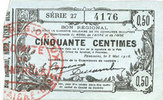 FRENCH EMERGENCY NOTES Fourmies (59). Bon Régional des Départ. du Nord, Aisne & Oise. Billet. 50 cmes 8.5.1915, série 27 -