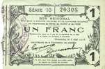 FRENCH EMERGENCY NOTES 1 franc Fourmies (59). Bon Régional des Départ. du Nord, Aisne & Oise. Billet. 8.5.1915, série 10 -