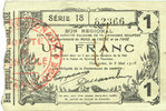 FRENCH EMERGENCY NOTES 1 franc Fourmies (59). Bon Régional des Départ. du Nord, Aisne & Oise. Billet. 8.5.1915, série 18 -