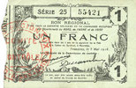 FRENCH EMERGENCY NOTES 1 franc Fourmies (59). Bon Régional des Départ. du Nord, Aisne & Oise. Billet. 8.5.1915, série 25 -