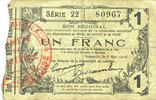 FRENCH EMERGENCY NOTES 1 franc Fourmies (59). Bon Régional des Départ. du Nord, Aisne & Oise. Billet. 8.5.1915, série 22 -
