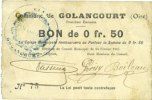 FRENCH EMERGENCY NOTES 0,50 franc Golancourt (60). Commune. Billet. N° 75 ! -