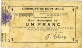 FRENCH EMERGENCY NOTES 1 franc Gouy (02). Commune. Billet. -