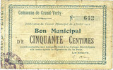 FRENCH EMERGENCY NOTES Grand-Verly (02). Commune. Billet. 50 cmes -