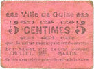 FRENCH EMERGENCY NOTES 5 centimes Guise (02). Ville. Billet. rameau vers la droite -