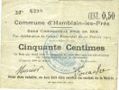 FRENCH EMERGENCY NOTES 50 centimes Hamblain-les-Prés (62). Commune. Billet. émis en -