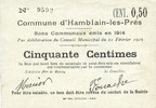 FRENCH EMERGENCY NOTES 50 centimes Hamblain-les-Prés (62). Commune. Billet. émis en 1914, cachet au dos -