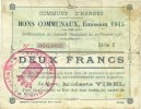 FRENCH EMERGENCY NOTES 2 francs Harnes (62). Commune. Billet. 20.2.1915, série C -