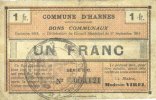 FRENCH EMERGENCY NOTES 1 franc Harnes (62). Commune. Billet. 17.9.1915, série CC -