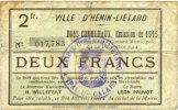FRENCH EMERGENCY NOTES 2 francs Hénin-Liétard (62). Ville. Billet. émission 1915, -