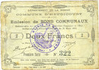 FRENCH EMERGENCY NOTES 2 francs Heudicourt (80). Commune. Billet. 21.3.1915, 1ère série -